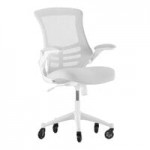 Flash Furniture Kelista Black / Gray Mesh Mid-Back Office Chair with White Frame and Flip Up Arms Flash Furniture Kelista Black / Gray Mesh Mid-Back Office Chair with White Frame and Flip Up Arms