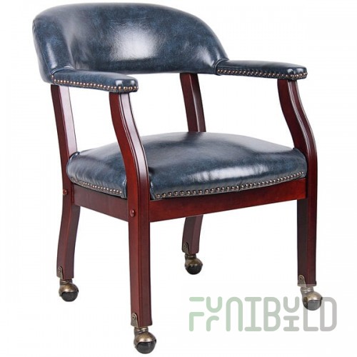 Boss B9545-BE Blue Vinyl Captain's Chair with Casters