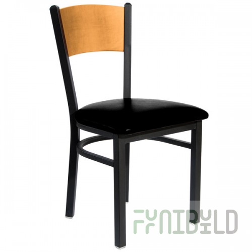 BFM Seating Dale Sand Black Customizable Metal Side Chair with Natural Finish Wooden Back and 2