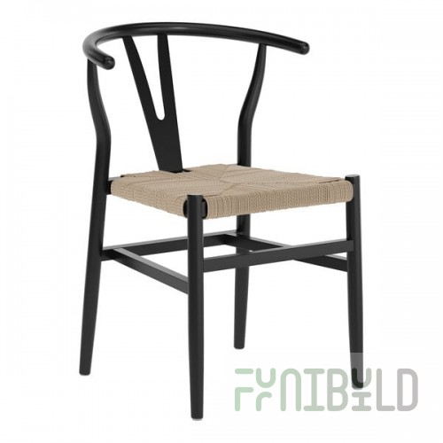 Flash Furniture Logan Black Solid Wood Dining Chair with Natural Woven Seat
