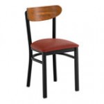 Lancaster Table & Seating Boomerang Black Finish Chair with Dark Brown Vinyl Seat and Vintage Wood Back - Unassembled