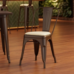 Lancaster Table & Seating Alloy Copper Indoor Cafe Chair with White Vinyl Cushion Lancaster Table & Seating Alloy Copper Indoor Cafe Chair with White Vinyl Cushion