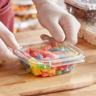 Inline Plastics Safe-T-Fresh 8 oz. Tamper-Resistant, Tamper-Evident Square Hinged Container with Flat Lid - 300/Case Inline Plastics Safe-T-Fresh 8 oz. Tamper-Resistant, Tamper-Evident Square Hinged Container with Flat Lid - 300/Case