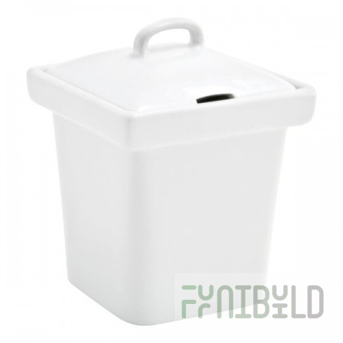 Front of the House Mod 4 oz. Bright White Square Porcelain Pot with Notched Lid - 6/Case
