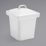 Front of the House Mod 4 oz. Bright White Square Porcelain Pot with Notched Lid - 6/Case Front of the House Mod 4 oz. Bright White Square Porcelain Pot with Notched Lid - 6/Case