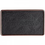 Acopa Heika 1 oz. Black Matte Textured Rectangular 2-Compartment Stoneware Sauce Dish - 12/Case