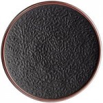 Acopa Heika 1 oz. Black Matte Textured Rectangular 2-Compartment Stoneware Sauce Dish - 12/Case
