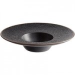 Acopa Heika 1 oz. Black Matte Textured Rectangular 2-Compartment Stoneware Sauce Dish - 12/Case