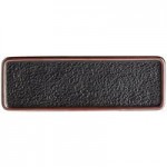 Acopa Heika 1 oz. Black Matte Textured Rectangular 2-Compartment Stoneware Sauce Dish - 12/Case