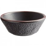 Acopa Heika 1 oz. Black Matte Textured Rectangular 2-Compartment Stoneware Sauce Dish - 12/Case