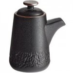 Acopa Heika 1 oz. Black Matte Textured Rectangular 2-Compartment Stoneware Sauce Dish - 12/Case