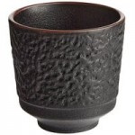 Acopa Heika 1 oz. Black Matte Textured Rectangular 2-Compartment Stoneware Sauce Dish - 12/Case