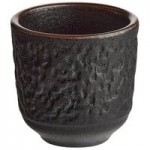 Acopa Heika 1 oz. Black Matte Textured Rectangular 2-Compartment Stoneware Sauce Dish - 12/Case