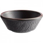 Acopa Heika 1 oz. Black Matte Textured Rectangular 2-Compartment Stoneware Sauce Dish - 12/Case