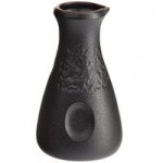 Acopa Heika 1 oz. Black Matte Textured Rectangular 2-Compartment Stoneware Sauce Dish - 12/Case