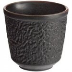 Acopa Heika 1 oz. Black Matte Textured Rectangular 2-Compartment Stoneware Sauce Dish - 12/Case