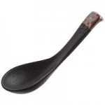 Acopa Heika 1 oz. Black Matte Textured Rectangular 2-Compartment Stoneware Sauce Dish - 12/Case