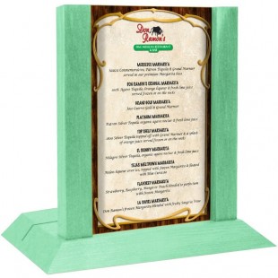 Menu Solutions WDAFR-B Washed Teal Wood Menu Holder / Tent with 5 Menu Solutions WDAFR-B Washed Teal Wood Menu Holder / Tent with 5