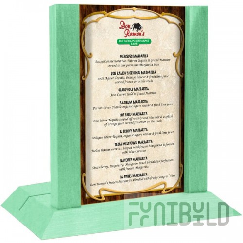 Menu Solutions WDAFR-B Washed Teal Wood Menu Holder / Tent with 5