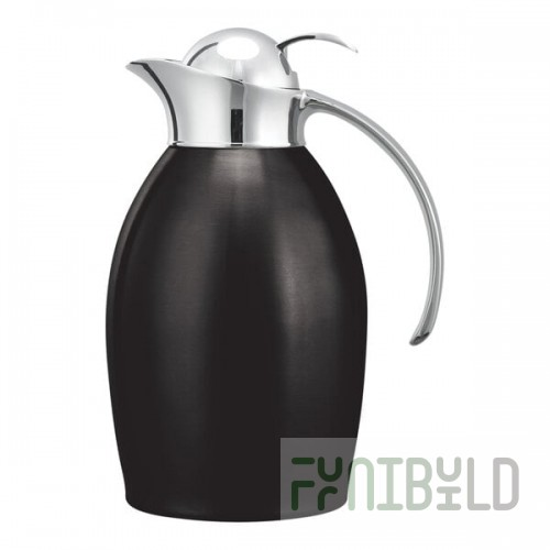 Service Ideas Nicollet 33.8 oz. Black Onyx Stainless Steel Insulated Carafe / Server with Push Button Lid NIC10BSPBBX