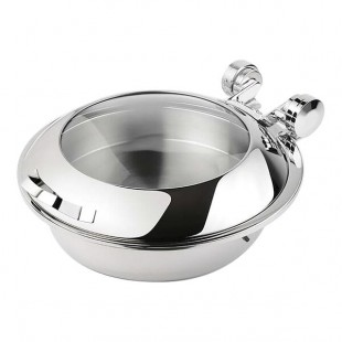 Smart Buffet Ware Smart W by Front of the House 4.75 Qt. Round Induction Chafer with Tempered Glass Lid and Stainless Steel Food Pan BCH007MSS18