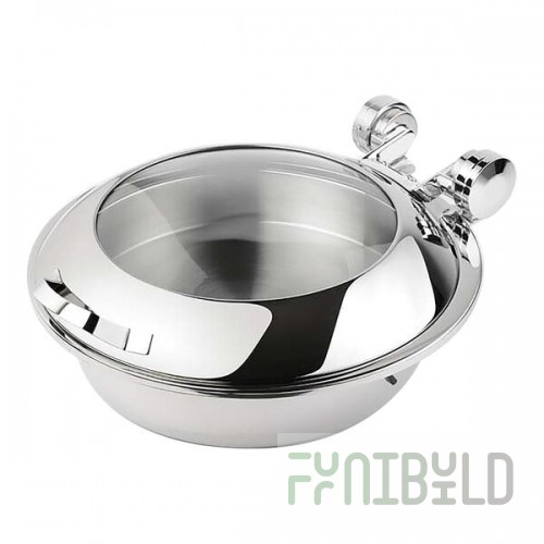 Smart Buffet Ware Smart W by Front of the House 4.75 Qt. Round Induction Chafer with Tempered Glass Lid and Stainless Steel Food Pan BCH007MSS18
