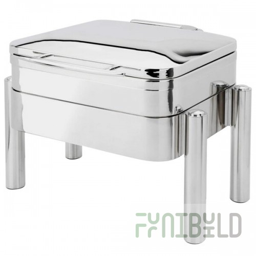 Eastern Tabletop 3977S Jazz Swing 4 Qt. Stainless Steel Square Chafer with Pillar'd Stand and Hinged Dome Cover