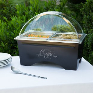 Sterno Full Size ChalkBoard Fold-Away WindGuard Chafer with Black Matte Finish, Two 1/2 Size Pans, and Clear Dome Lid Sterno Full Size ChalkBoard Fold-Away WindGuard Chafer with Black Matte Finish, Two 1/2 Size Pans, and Clear Dome Lid