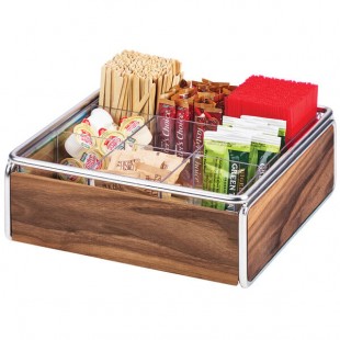 Cal-Mil 3707-49 Mid-Century 9 Compartment Wood Condiment Organizer with Chrome Accents - 12 Cal-Mil 3707-49 Mid-Century 9 Compartment Wood Condiment Organizer with Chrome Accents - 12