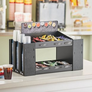 ServSense Black 10-Section Condiment Organizer with 6-Section Cup and Lid Dispenser - 25