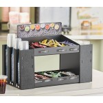 ServSense Black 10-Section Condiment Organizer with 6-Section Cup and Lid Dispenser - 25 ServSense Black 10-Section Condiment Organizer with 6-Section Cup and Lid Dispenser - 25