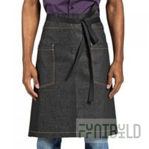 Uncommon Chef 3124 Twisted Denim Customizable 100% Cotton Spunk Waist Apron with Black Webbing and 2 Pockets 24
