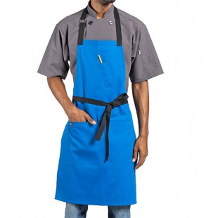 Uncommon Chef 3128 Blue Customizable Poly-Cotton Surge Bib Apron with Black Webbing and 3 Pockets - 34