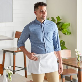 Choice White Polyester Standard Waist Apron with 3 Pockets - 12