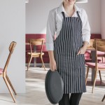 Choice Black and White Poly-Cotton Chalk Stripe Standard Bib Apron with 2 Pockets - 34