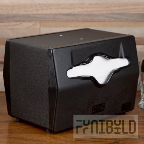 Vollrath 8545-06 Black Two Sided Tabletop Fullfold Limited Napkin Dispenser with Black Faceplate