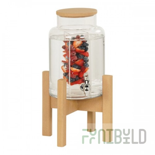 Cal-Mil Renew 3 Gallon Round Glass Beverage Dispenser with Infusion Chamber and Faux Wood Base 23444-2INF-122
