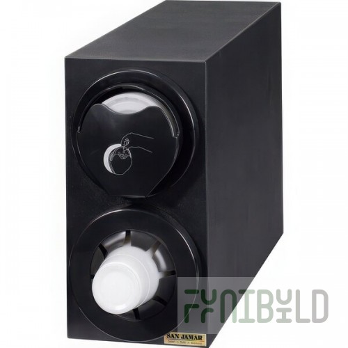 San Jamar L24C2951BK Sentry Black 2-Slot Vertical 8 - 44 oz. Countertop Cup and 24-46 oz. Lid Dispenser Cabinet