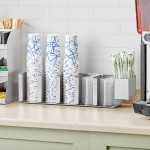 ServSense Adjustable 5-Section Stainless Steel Wall-Mount / Countertop Cup / Lid Holder with Straw Caddy Attachment