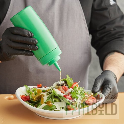 Choice 16 oz. Green Wide Mouth Squeeze Bottle - 6/Pack