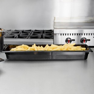 Rubbermaid® FG239P00BLA 1/2 Size Long Black High Heat Plastic Food Pan - 2 1/2
