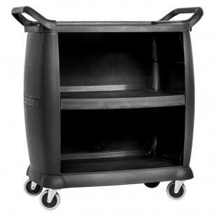 Carlisle CC2036P03 3 Shelf Black Utility / Bus Cart with Panels - 300 lb. Capacity