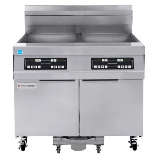 Frymaster 21814GF Oil Conserving 126 lb. Liquid Propane 2 Unit Floor Fryer with Digital Controller and Filtration System - 238,000 BTU