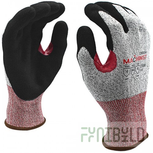 Cordova Machinist Salt and Pepper HPPE / Glass Fiber Cut Resistant Food-Safe Gloves with Black Sandy Nitrile Palm Coating - Extra Large - Pair