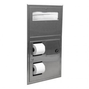 Bobrick B-35745 Recessed Toilet Seat-Cover and Toilet Tissue Dispenser with Sanitary Napkin Disposal - 17 3/16