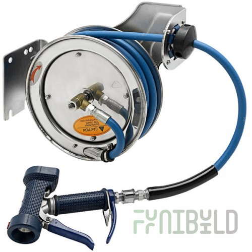 T&S B-7112-05 15' Open Stainless Steel Hose Reel with Front Trigger Water Gun