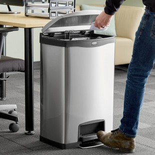 Rubbermaid® 1901992 Slim Jim Stainless Steel Black Accent Front Step-On Rectangular Trash Can with Single Rigid Plastic Liner - 52 Qt. / 13 Gallon Rubbermaid® 1901992 Slim Jim Stainless Steel Black Accent Front Step-On Rectangular Trash Can with Single Rigid Plastic Liner - 52 Qt. / 13 Gallon