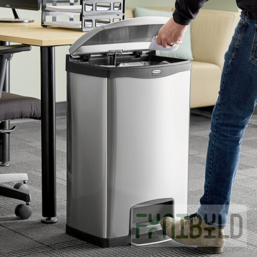 Rubbermaid® 1901992 Slim Jim Stainless Steel Black Accent Front Step-On Rectangular Trash Can with Single Rigid Plastic Liner - 52 Qt. / 13 Gallon