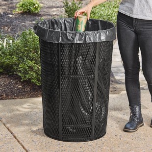 Lancaster Table & Seating 48 Gallon Heavy-Duty Round Black Steel Mesh Outdoor Trash Can Lancaster Table & Seating 48 Gallon Heavy-Duty Round Black Steel Mesh Outdoor Trash Can