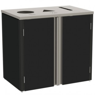 Lakeside 3415B Stainless Steel Rectangular Refuse / Recycle / Paper Station with Top Access and Black Laminate Finish - 37 1/2